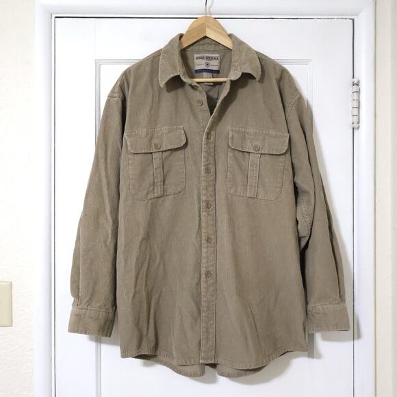 Vintage High Sierra Tan Corduroy Button Up Shirt Size L 90s - Picture 1 of 6